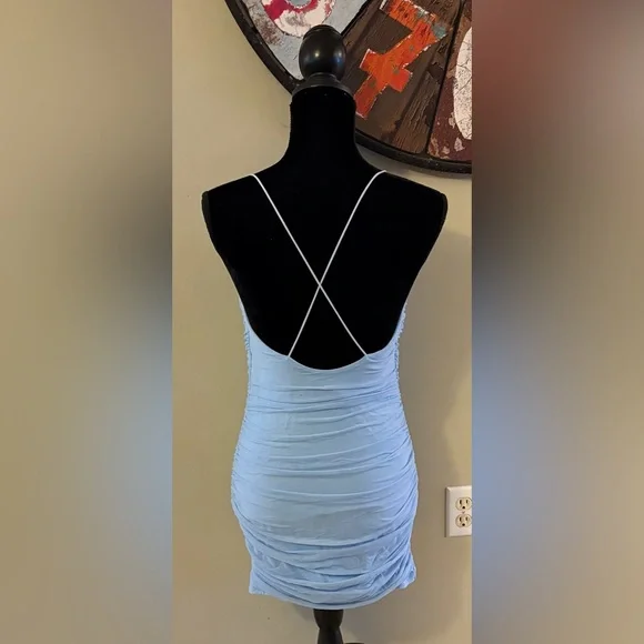 ✨✨Light Blue Ruched Mini Dress - Picture 3 of 5